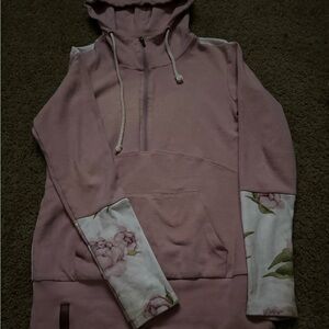 AMPERSAND AVE Blush & White Floral Half-Zip Hoodie